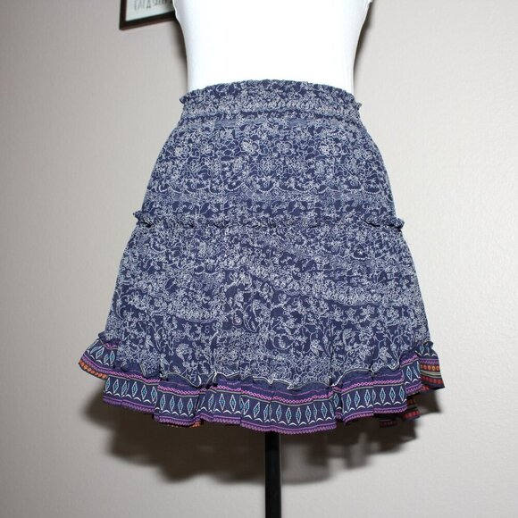 Misa Los Angeles Womens Marion Mini Skirt Ruffles Blue White Size Small Lined - Picture 2 of 8